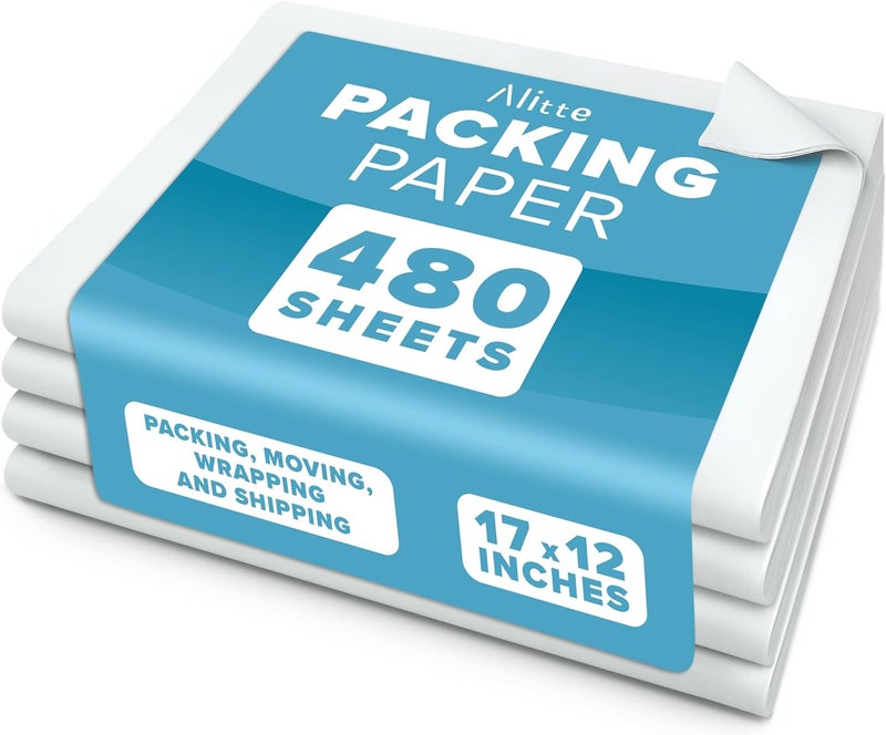 Alitte Packing Paper Sheets for Moving - 480 Sheets, Blank Newsprint Paper Sheets for Wrapping, Shipping, Arts & Crafts - Bulk Protective Paper for Box Filler, Cushioning & Protecting Fragile Items - 12x17 - Image 1